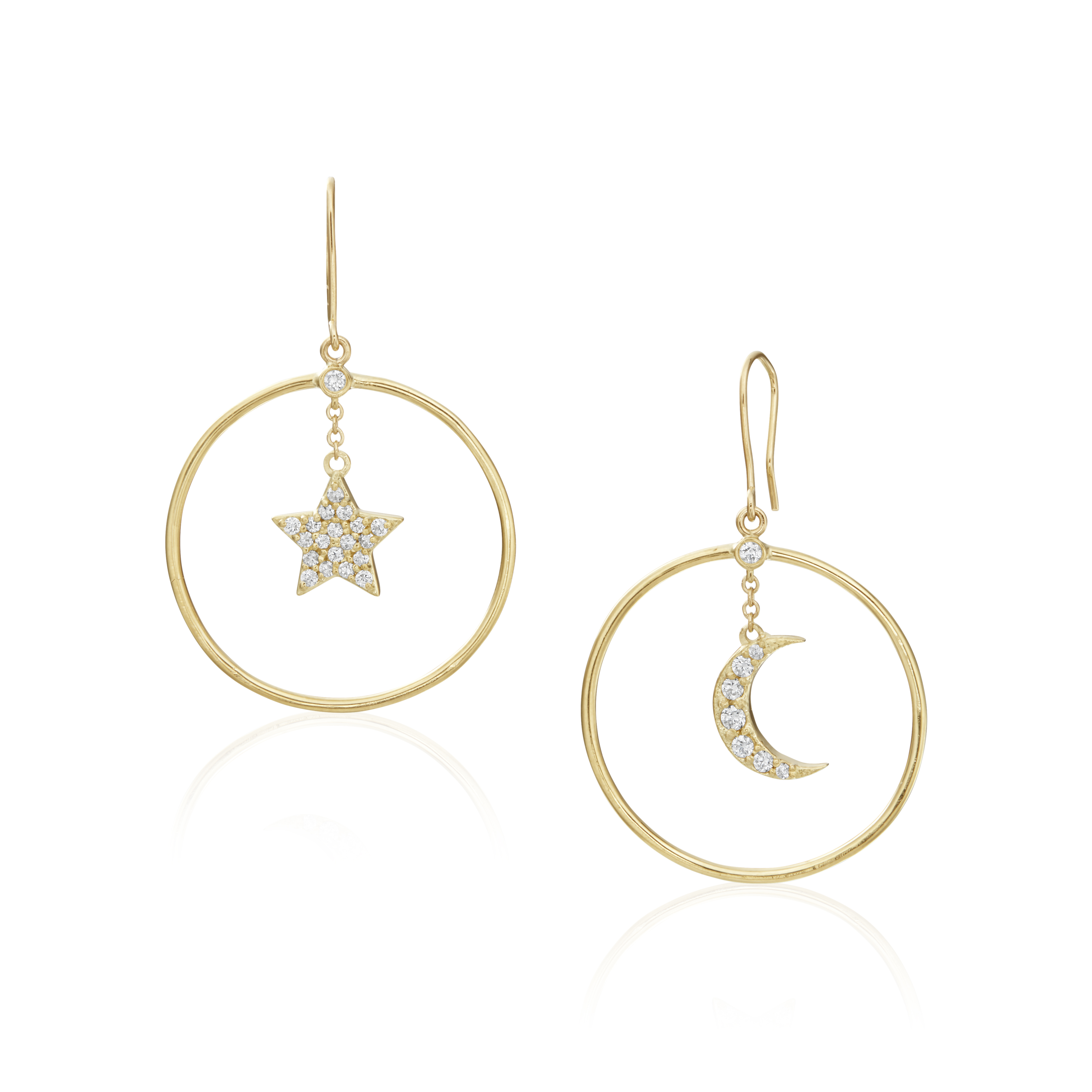 Star and Moon Drop Hoops